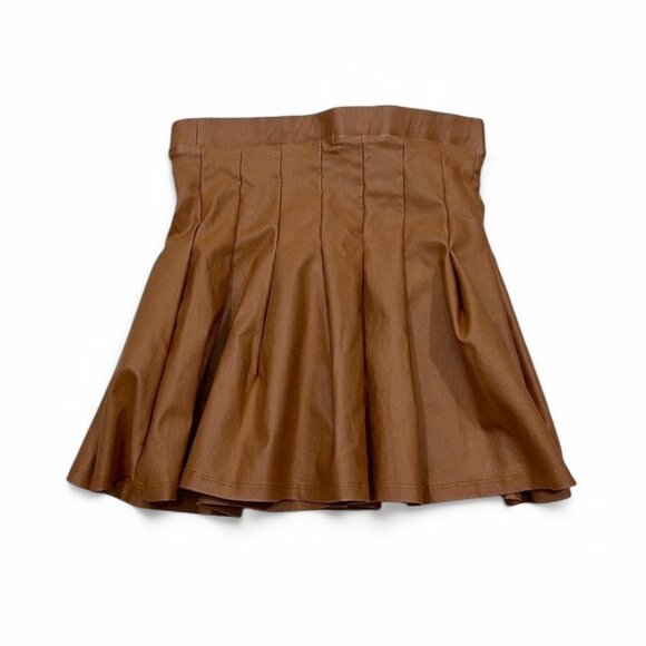 Altar’d State Brown Pleated Faux Leather Boho Mini Skirt Size S Made In USA‎ - Picture 4 of 4